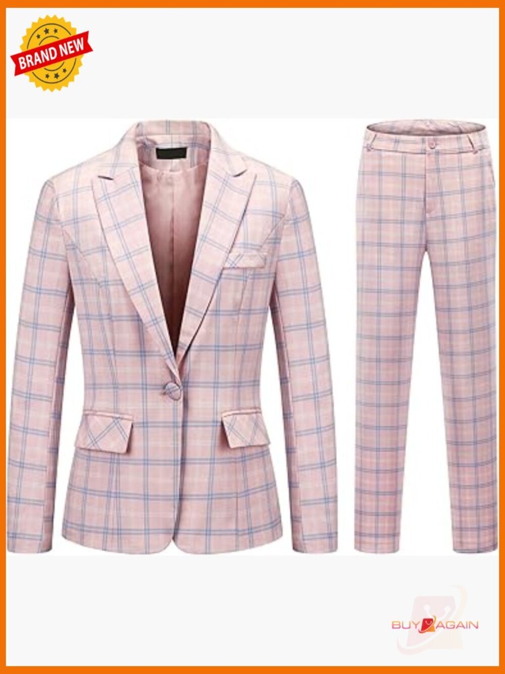 2 Piece Plaid Suit Set Business Office Blazer Jacket Pant Set